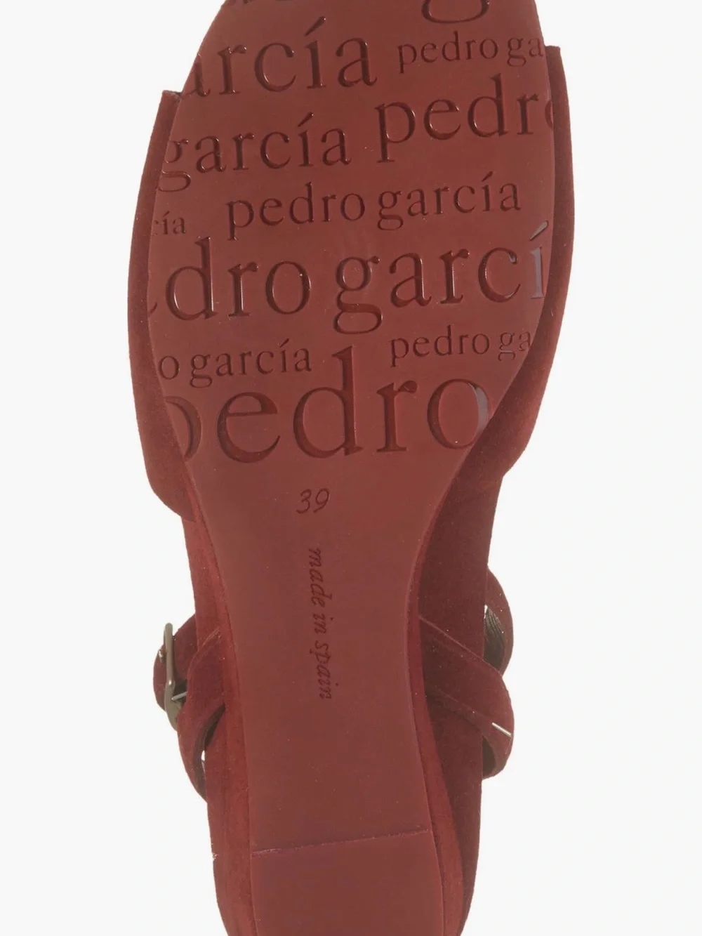 Pedro Garcia Red Suede Low Wedge Sandals with Ankle Strap